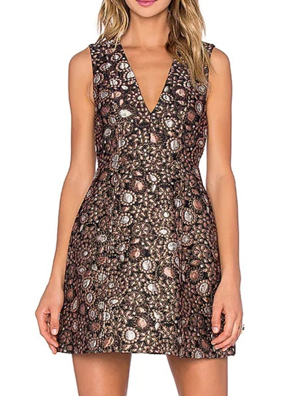 Alice + Olivia Women’s Pacey Low V Lantern Metallic Brocade Dress - Picture 3 of 6